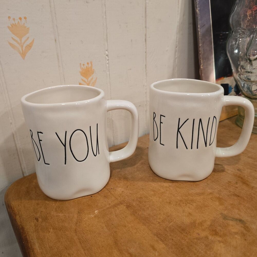 Rae Dunn by Magenta Be You & Be Kind Coffee Mugs White